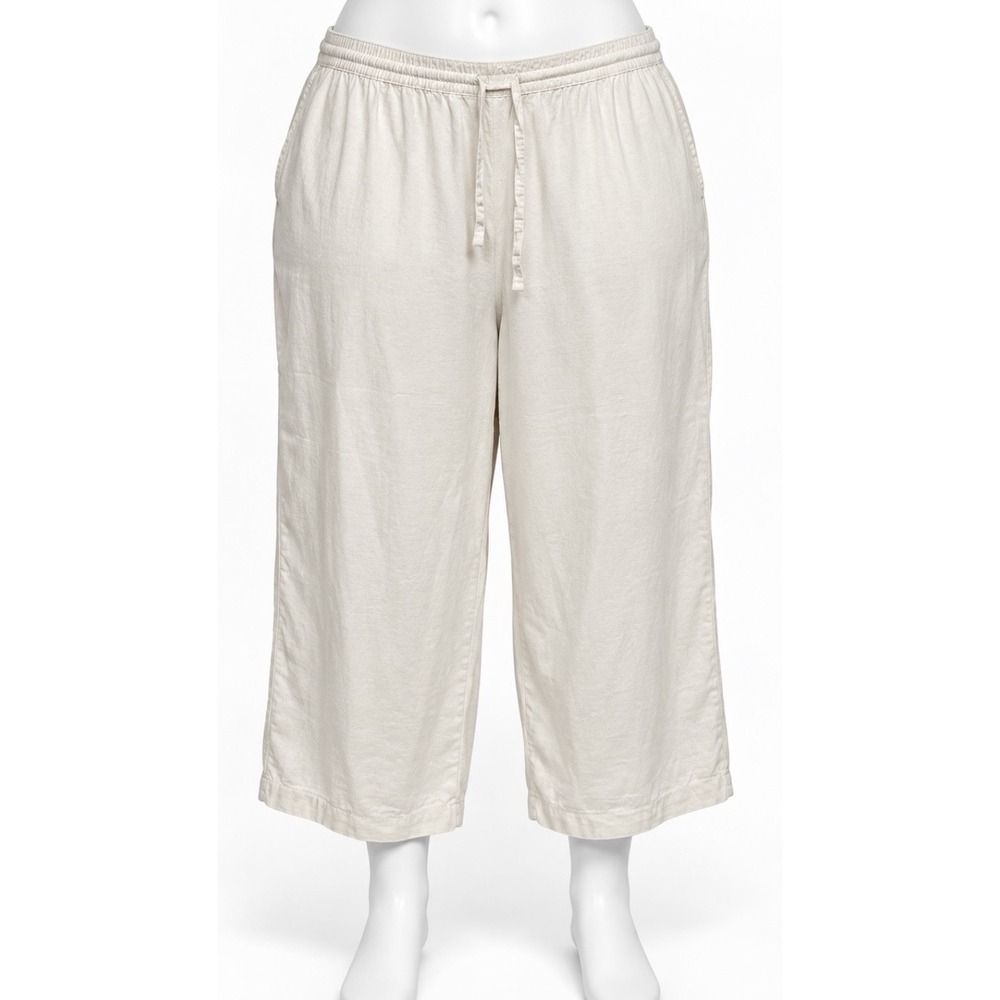 DKNY Women's White Linen Cropped Pants Capris Culottes 3X Comfort Classy Chic